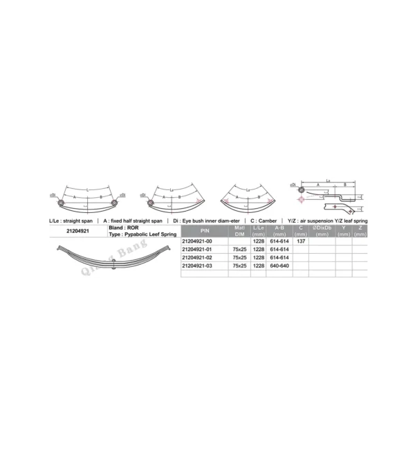 21204921 Heavy Duty Parabolic Leaf Spring ROR Trailer Replacement Spare Part