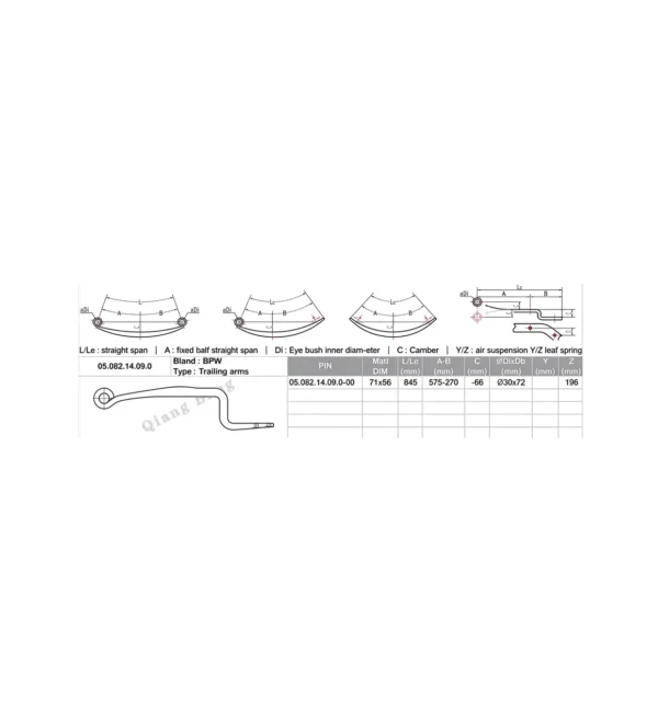 0508214090 Heavy Duty Air Suspension Trailing Arm Leaf Spring BPW Trailer Replacement Part